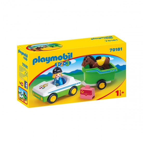 Auto Con Trailer Y Caballo 1.2.3 Juguete Playmobil