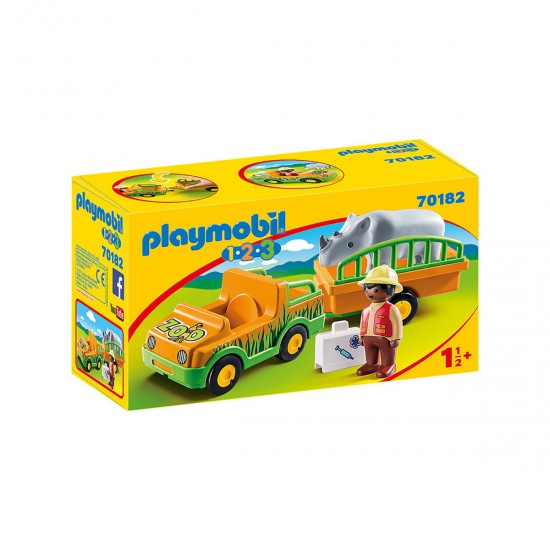 Vehículo Del Zoo Con Rinocerontes 1.2.3 Juguete Playmobil